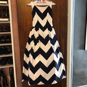 STUNNING! Worn once Milly chevron sleeveless midi dress size 12 - navy and white